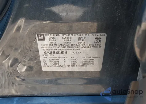 2018 Chevrolet Trax Lt из США, поврежденный, VIN 3GNCJPSB3JL325383